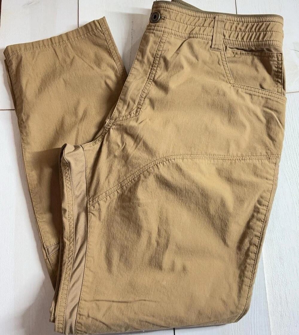 Kuhl Pants Mens 36x32 Beige Canvas Elastic Waist Travel Hiking Casual Outdoor